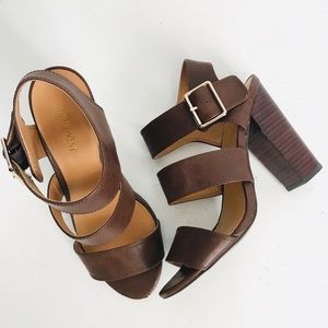 Brown Nine West 7 faux Leather Sienna Sandal